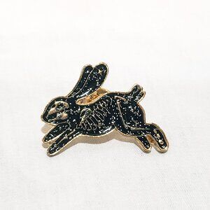 Rabbit Skeleton Black Glittery Gold Bunny Halloween Lapel Pin 1"